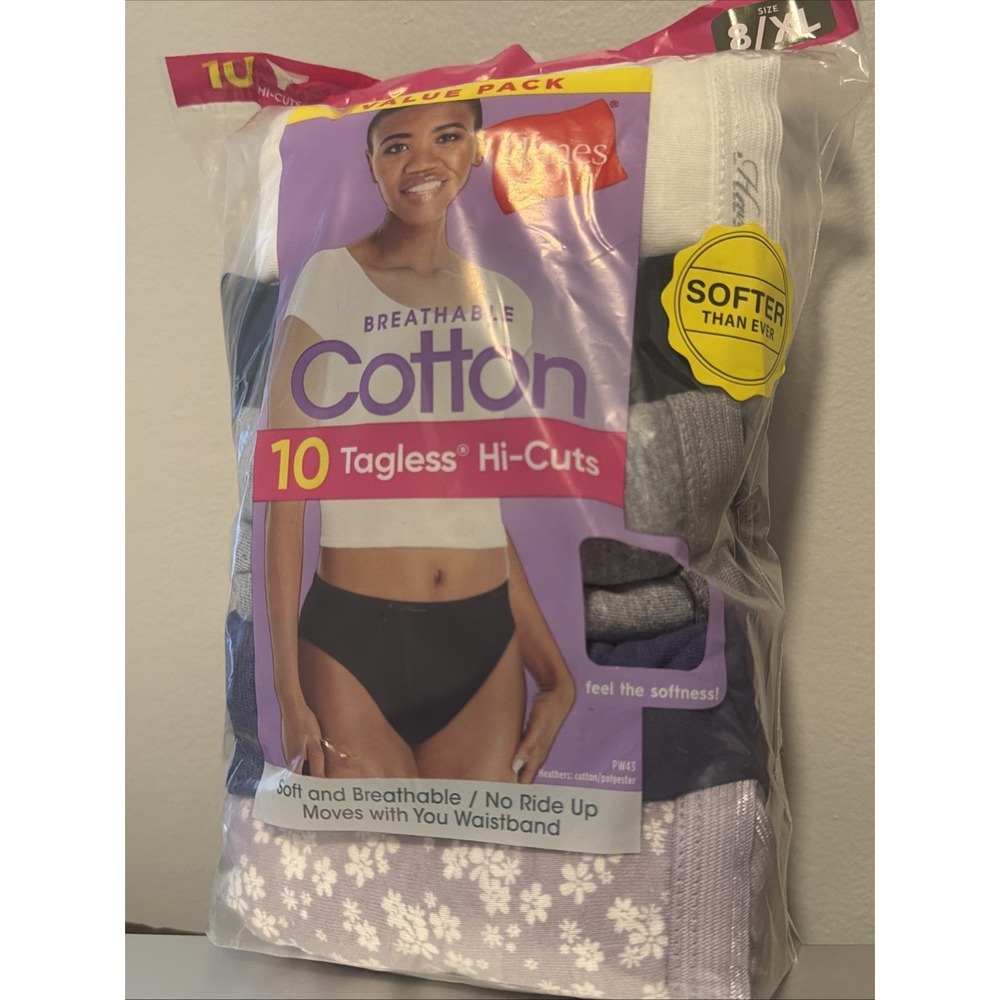 Hanes Womens Hi-Cut Panties 10 Pack Assorted Cotton Underwear XL 8 PW43AS